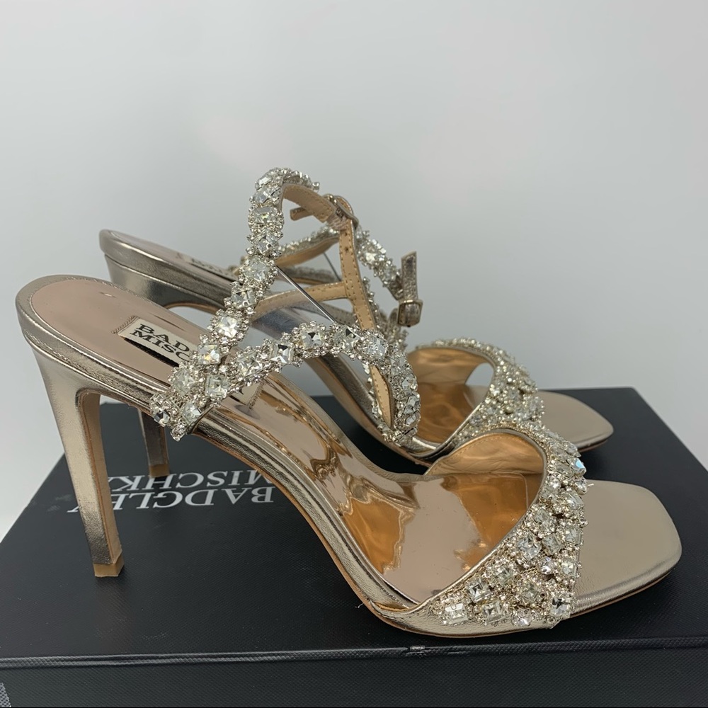 Badgley Mischka Rose Gold Crystal Embellished Heels - Picture 3 of 10